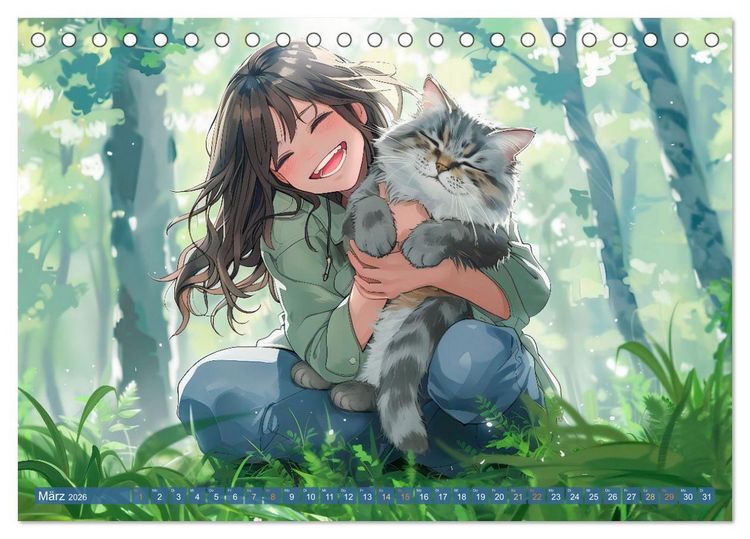 Produktbild: Tierische Anime-Freunde - Fr&ouml;hliche Streifz&uuml;ge mit Hund und Katze (Tischkalender 2026 DIN A5 quer), CALVENDO Monatskalender