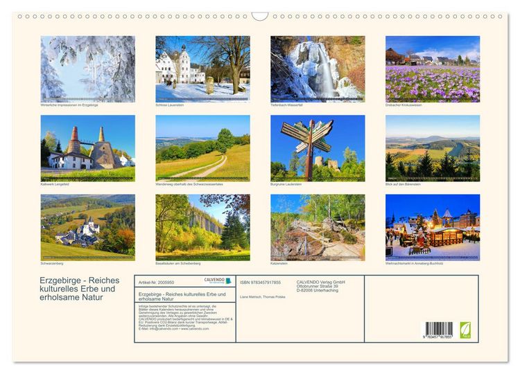 Produktbild: Erzgebirge - Reiches kulturelles Erbe und erholsame Natur (Wandkalender 2026 DIN A2 quer), CALVENDO Monatskalender
