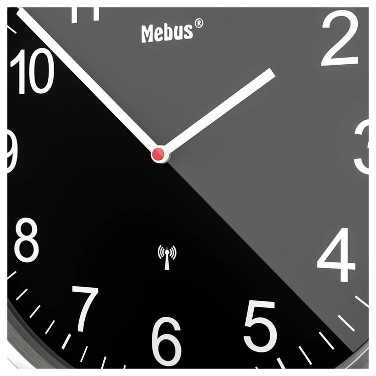 Produktbild: Mebus 19578 Funk Wanduhr 30cm Silber Leisegang-Uhrwerk