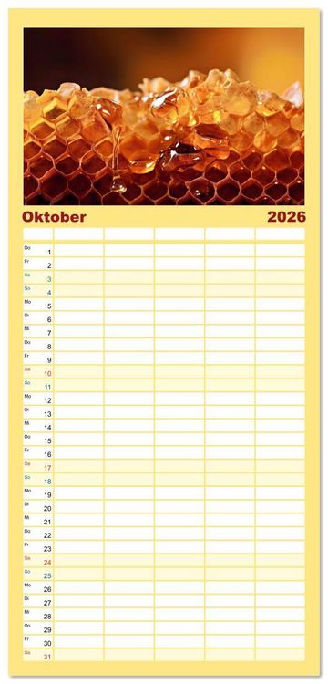 Produktbild: Familienplaner 2026 - HONIG - fl&uuml;ssiges Gold mit 5 Spalten (Wandkalender, 21 x 45 cm) CALVENDO