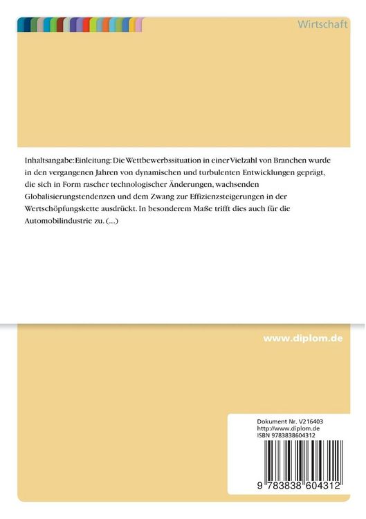 Produktbild: Theoretische Analyse von "Outsourcing"-Entscheidungen in der Automobilindustrie