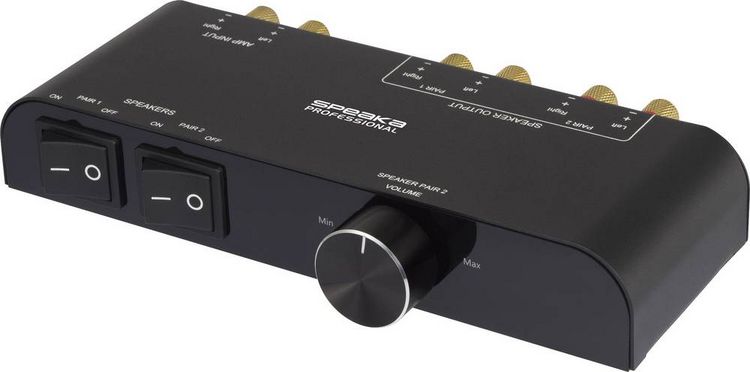 Produktbild: SpeaKa Professional 2 Port Lautsprecher-Umschalter integrierter Lautst&auml;rkeregler Schwarz