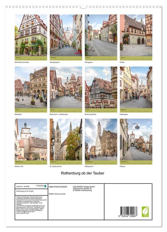 Produktbild: Rothenburg ob der Tauber (hochwertiger Premium Wandkalender 2026 DIN A2 hoch), Kunstdruck in Hochglanz