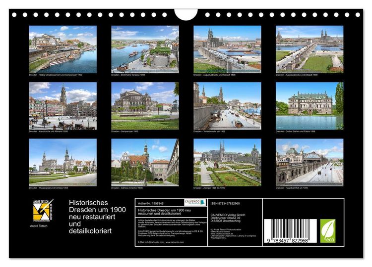 Produktbild: Historisches Dresden um 1900 neu restauriert und detailkoloriert (Wandkalender 2026 DIN A4 quer), CALVENDO Monatskalender