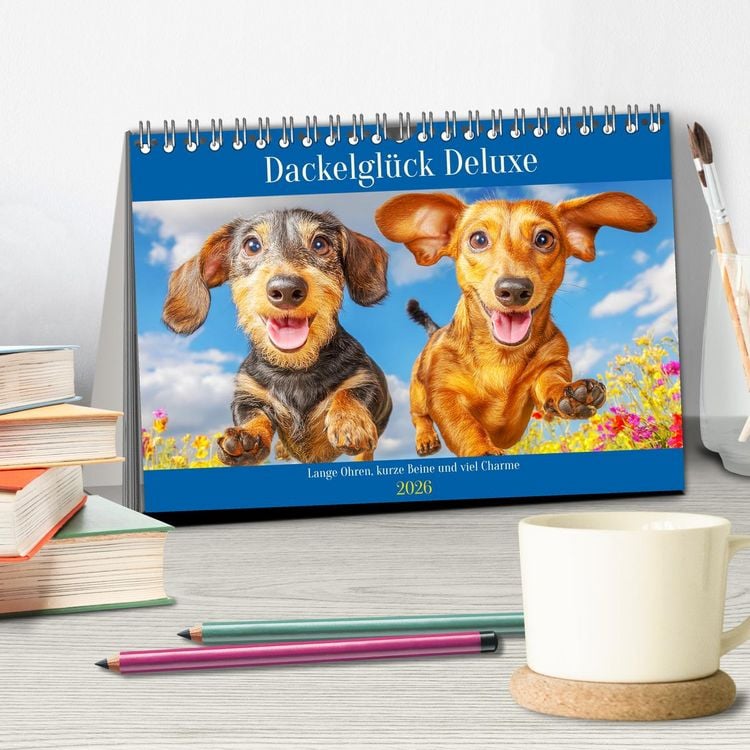 Produktbild: Dackelgl&uuml;ck Deluxe. Lange Ohren, kurze Beine und viel Charme (Tischkalender 2026 DIN A5 quer), CALVENDO Monatskalender