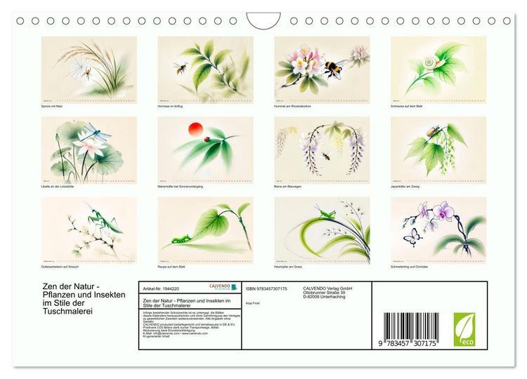 Produktbild: Zen der Natur - Pflanzen und Insekten im Stile der Tuschmalerei (Wandkalender 2026 DIN A4 quer), CALVENDO Monatskalender
