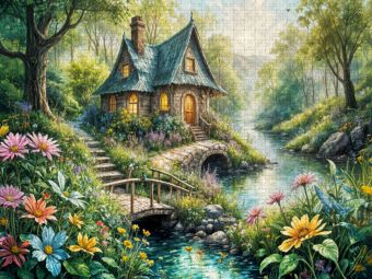Produktbild: CALVENDO Puzzle Vertr&auml;umtes Feenhaus am Bach | 1000 Teile Lege-Gr&ouml;&szlig;e 64x48cm Foto-Puzzle f&uuml;r gl&uuml;ckliche Stunden
