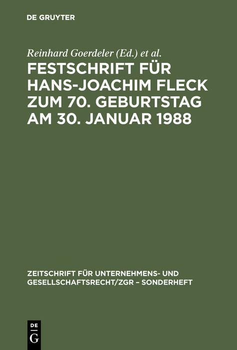 Produktbild: Festschrift f&uuml;r Hans-Joachim Fleck zum 70. Geburtstag am 30. Januar 1988
