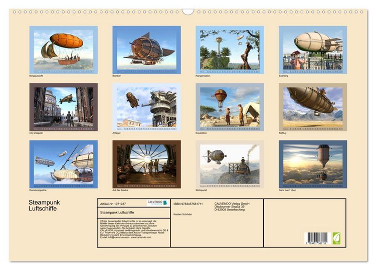 Produktbild: Steampunk Luftschiffe (Wandkalender 2026 DIN A2 quer), CALVENDO Monatskalender