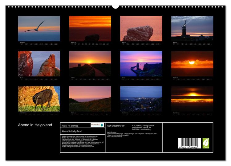 Produktbild: Abend in Helgoland (hochwertiger Premium Wandkalender 2026 DIN A2 quer), Kunstdruck in Hochglanz
