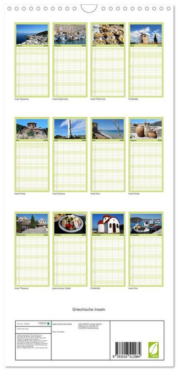 Produktbild: Familienplaner 2026 - Griechische Inseln mit 5 Spalten (Wandkalender, 21 x 45 cm) CALVENDO
