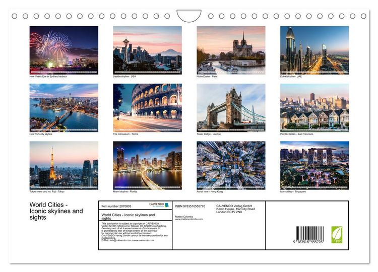 Produktbild: World Cities - Iconic skylines and sights (Wall Calendar 2026 DIN A4 landscape), CALVENDO 12 Month Wall Calendar