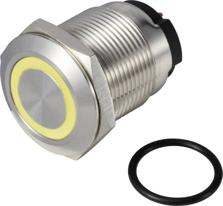 Produktbild: TRU COMPONENTS TC-13224220 ONPOW6319F-10ZE/Q/Y/12V/S Drucktaster 36 V DC/AC 2 A 1 x Aus/(Ein) rastend Gelb IP65 1 St.