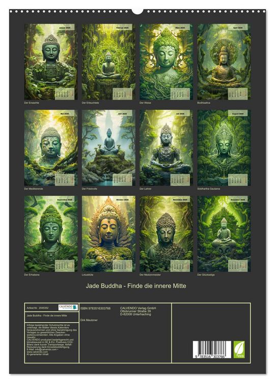 Produktbild: Jade Buddha - Finde die innere Mitte (hochwertiger Premium Wandkalender 2026 DIN A2 hoch), Kunstdruck in Hochglanz