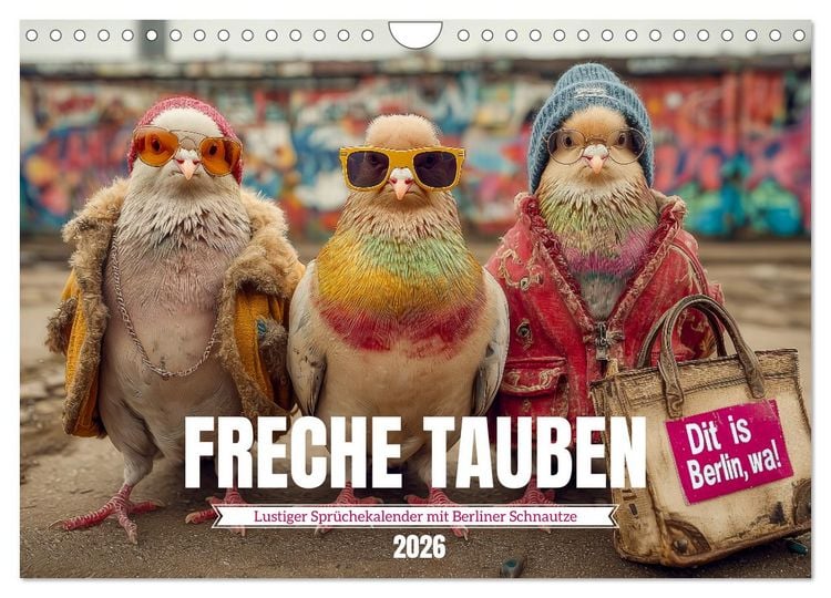 Produktbild: Freche Tauben - Lustiger Spr&uuml;chekalender mit Berliner Schnautze (Wandkalender 2026 DIN A4 quer), CALVENDO Monatskalender