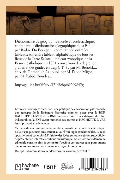 Produktbild: Dictionnaire de g&eacute;ographie sacr&eacute;e et eccl&eacute;siastique, contenant en outre les tableaux suivants. T. 3