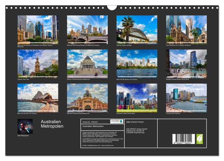 Produktbild: Australien Metropolen (Wandkalender 2026 DIN A3 quer), CALVENDO Monatskalender