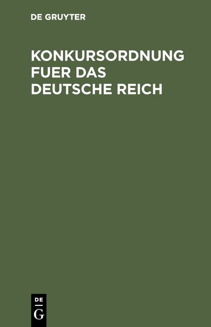 Produktbild: Konkursordnung fuer das Deutsche Reich