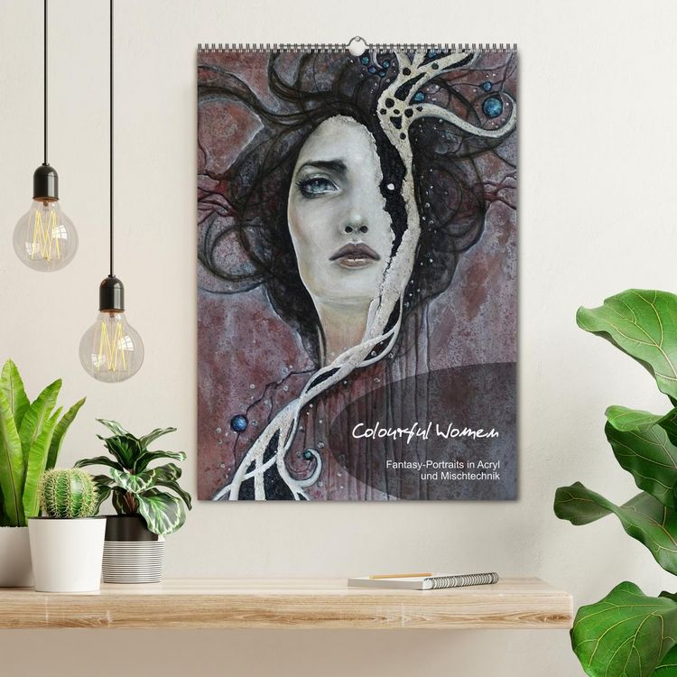 Produktbild: Colourful Women - Fantasy-Frauenportraits in Acryl und Mischtechnik (Wandkalender 2026 DIN A2 hoch), CALVENDO Monatskalender