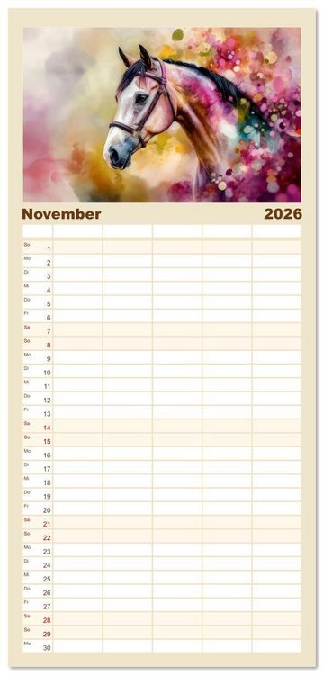 Produktbild: Familienplaner 2026 - Hufspuren im Bl&uuml;tenmeer mit 5 Spalten (Wandkalender, 21 x 45 cm) CALVENDO