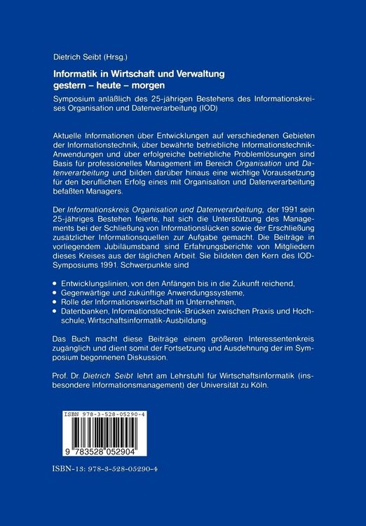 Produktbild: Informatik in Wirtschaft und Verwaltung gestern - heute - morgen