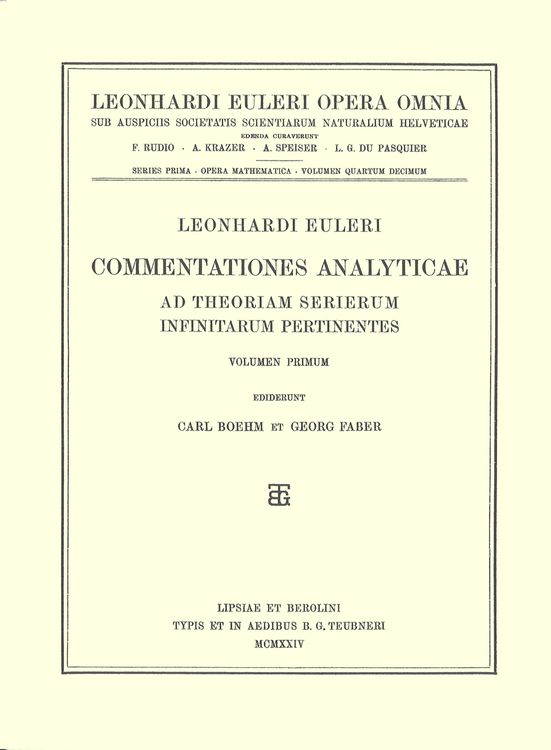 Produktbild: Commentationes analyticae ad theoriam serierum infinitarum pertinentes 1st part