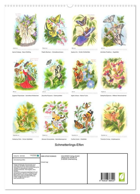 Produktbild: Schmetterlings-Elfen (Wandkalender 2026 DIN A2 hoch), CALVENDO Monatskalender