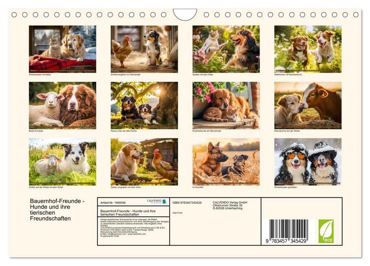 Produktbild: Bauernhof-Freunde - Hunde und ihre tierischen Freundschaften (Wandkalender 2026 DIN A4 quer), CALVENDO Monatskalender