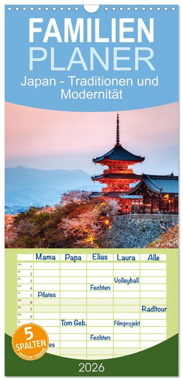 Produktbild: Familienplaner 2026 - Japan - Traditionen und Modernit&auml;t mit 5 Spalten (Wandkalender, 21 x 45 cm) CALVENDO