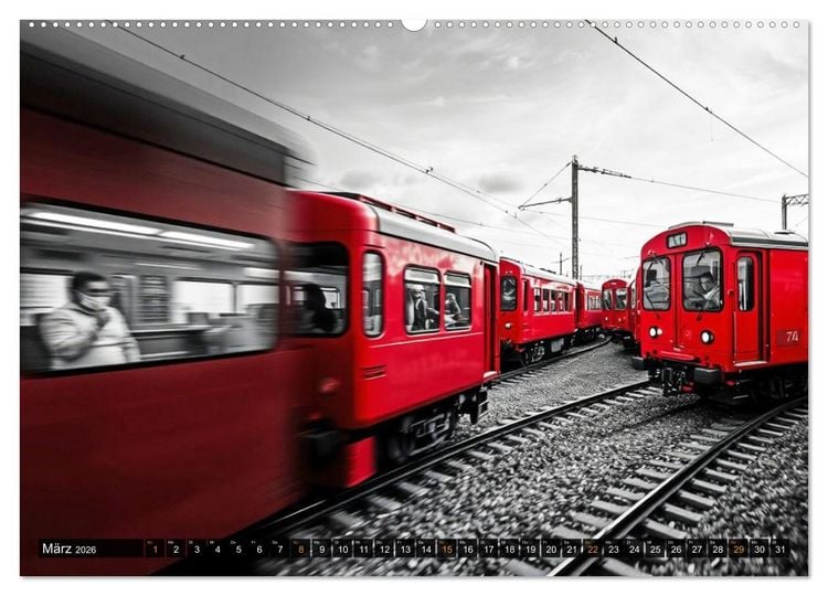 Produktbild: BLITZschnell - Z&uuml;ge und Flugzeuge in Bewegung - Color-Key (Wandkalender 2026 DIN A2 quer), CALVENDO Monatskalender