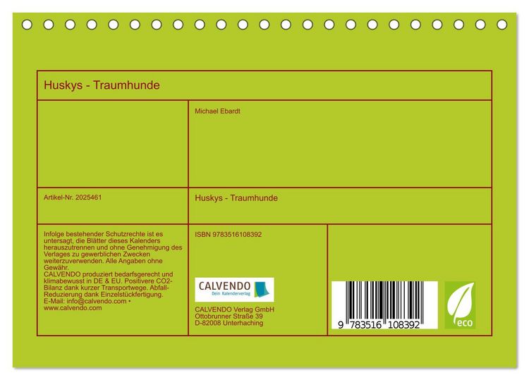 Produktbild: Huskys - Traumhunde (Tischkalender 2026 DIN A5 quer), CALVENDO Monatskalender