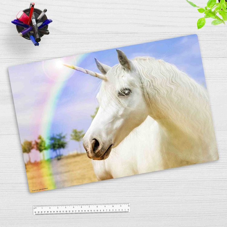 Produktbild: Cover-your-desk Schreibtischunterlage f&uuml;r Kinder Wei&szlig;es Einhorn, aus hochwertigem Vinyl , 60 x 40 cm