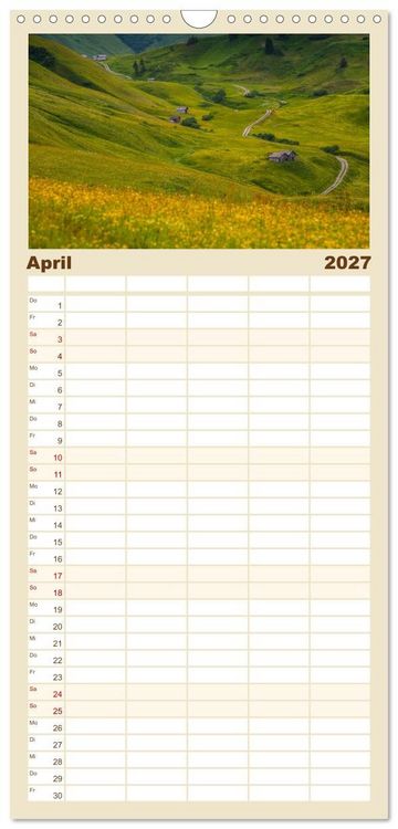 Produktbild: Familienplaner 2027 - Berge. Wege in die Natur mit 5 Spalten (Wandkalender, 21 x 45 cm) CALVENDO