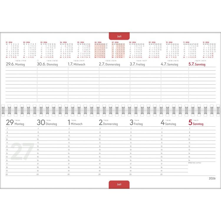 Produktbild: Tisch-Querkalender Style Rosen 2026 - Büro-Planer 29,7x10,5 cm - Tisch-Kalender - 1 Woche 2 Seiten - Ringbindung - Zettler