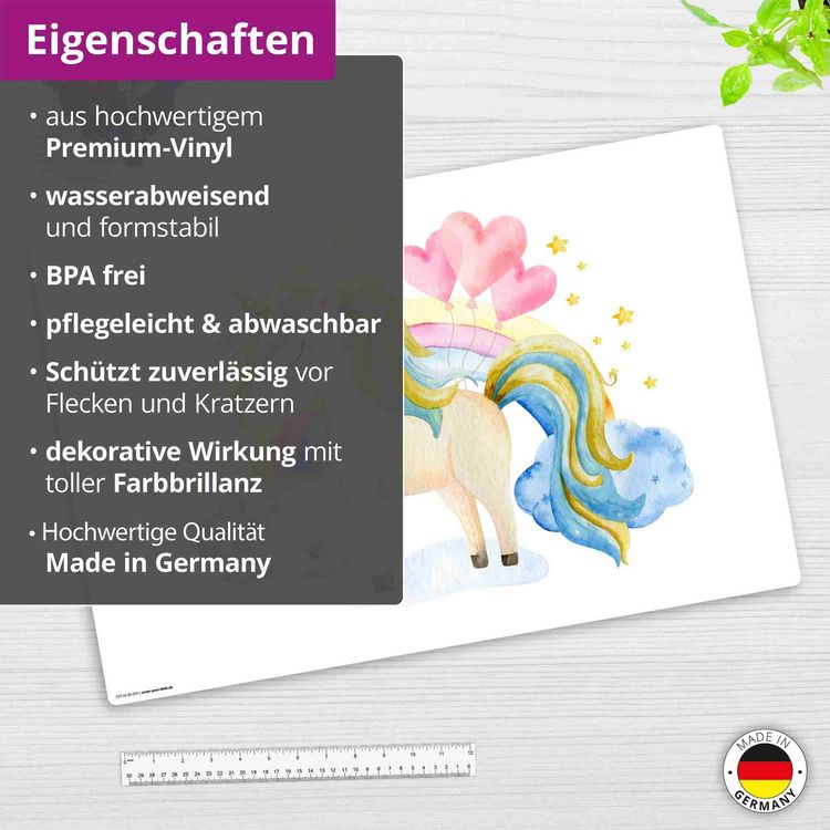 Produktbild: Cover-your-desk Schreibtischunterlage f&uuml;r Kinder und Erwachsene Einhorn in den Wolken, aus hochwertigem Vinyl , 60 x 40 cm