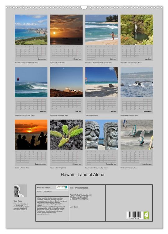 Produktbild: Hawaii - Land of Aloha (Wandkalender 2026 DIN A2 hoch), CALVENDO Monatskalender