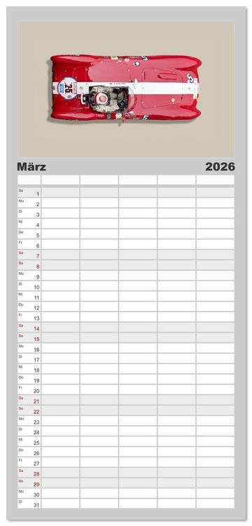 Produktbild: Familienplaner 2026 - Two-Seater Racing Cars 1950-1960 mit 5 Spalten (Wandkalender, 21 x 45 cm) CALVENDO