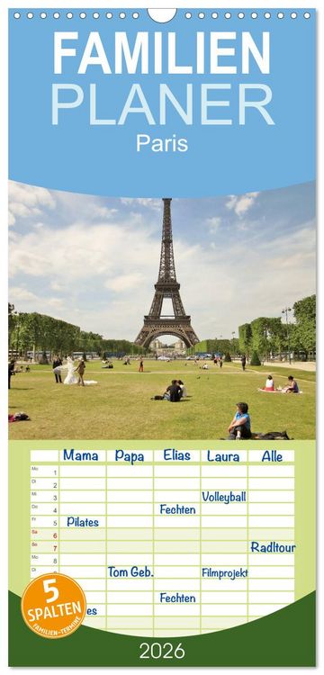 Produktbild: Familienplaner 2026 - Paris mit 5 Spalten (Wandkalender, 21 x 45 cm) CALVENDO