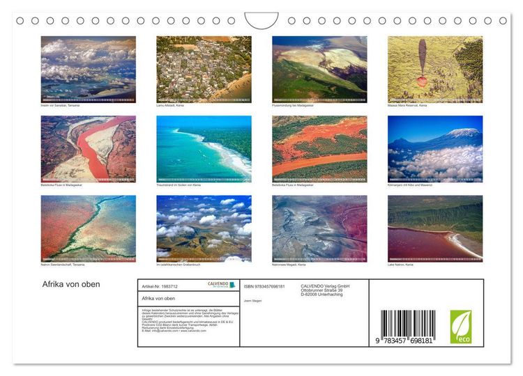 Produktbild: Afrika von oben (Wandkalender 2026 DIN A4 quer), CALVENDO Monatskalender