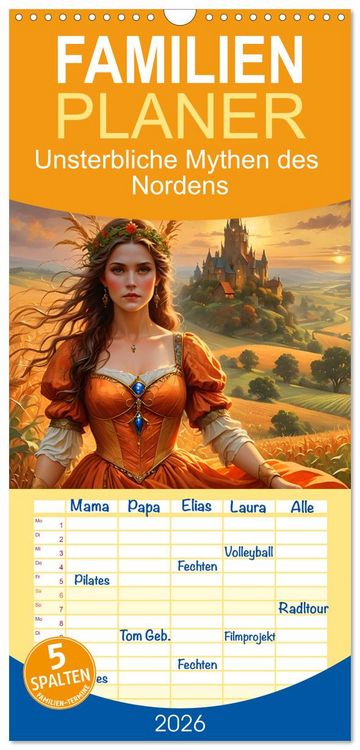 Produktbild: Familienplaner 2026 - Unsterbliche Mythen des Nordens mit 5 Spalten (Wandkalender, 21 x 45 cm) CALVENDO