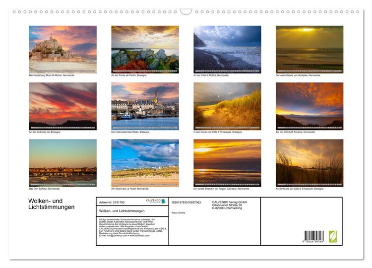Produktbild: Wolken- und Lichtstimmungen (Wandkalender 2026 DIN A2 quer), CALVENDO Monatskalender