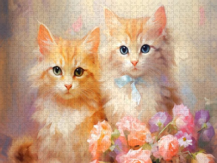 Produktbild: CALVENDO Puzzle Niedliche K&auml;tzchen mit Schleife | 1000 Teile Lege-Gr&ouml;&szlig;e 64x48cm Foto-Puzzle f&uuml;r gl&uuml;ckliche Stunden