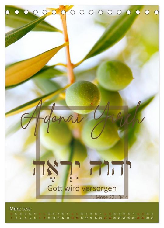 Produktbild: Israel und hebr&auml;ische Namen Gottes (Tischkalender 2026 DIN A5 hoch), CALVENDO Monatskalender