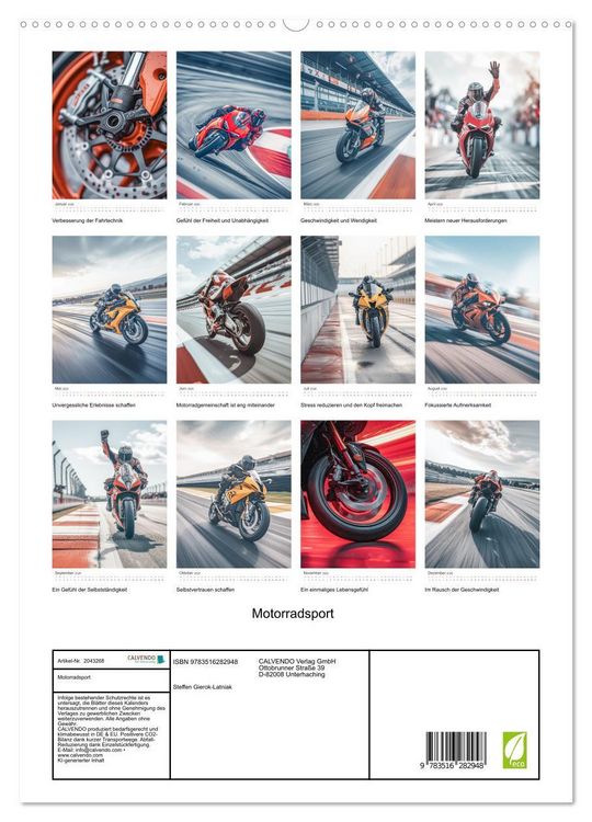 Produktbild: Motorradsport (hochwertiger Premium Wandkalender 2026 DIN A2 hoch), Kunstdruck in Hochglanz