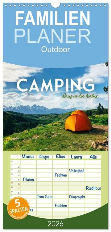 Produktbild: Familienplaner 2026 - Camping - Raus in die Natur. mit 5 Spalten (Wandkalender, 21 x 45 cm) CALVENDO