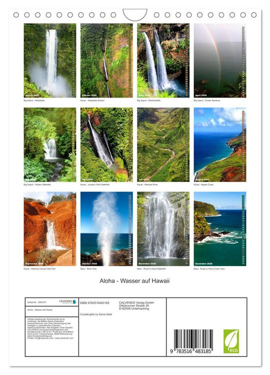 Produktbild: Aloha - Wasser auf Hawaii (Wandkalender 2026 DIN A4 hoch), CALVENDO Monatskalender