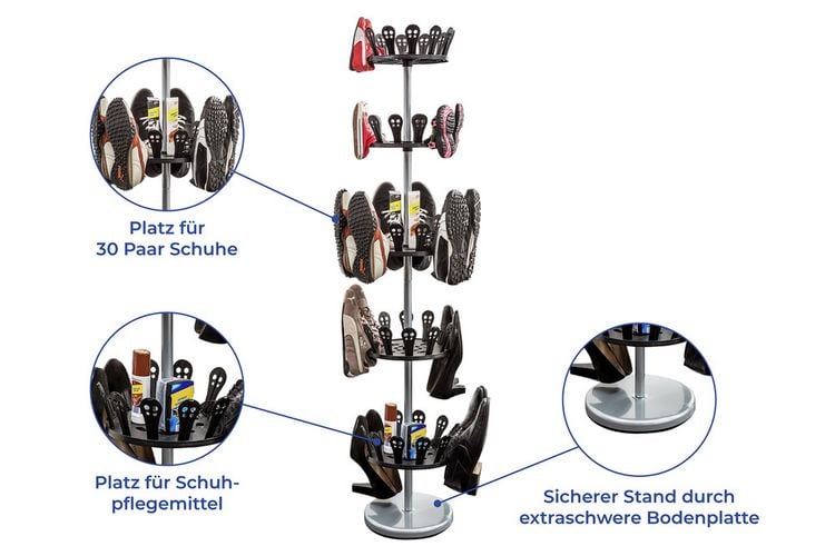 Produktbild: Schuhkarussell, 5 Rondelle, Platz für 30 Paar Schuhe