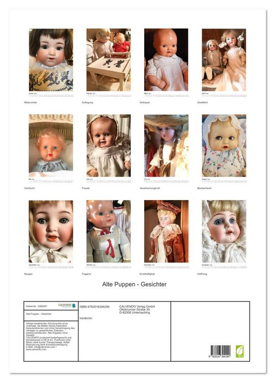 Produktbild: Alte Puppen - Gesichter (Wandkalender 2026 DIN A2 hoch), CALVENDO Monatskalender