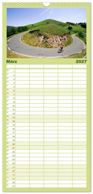 Produktbild: Familienplaner 2027 - Pyren&auml;enp&auml;sse mit dem Rennrad 2027 mit 5 Spalten (Wandkalender, 21 x 45 cm) CALVENDO