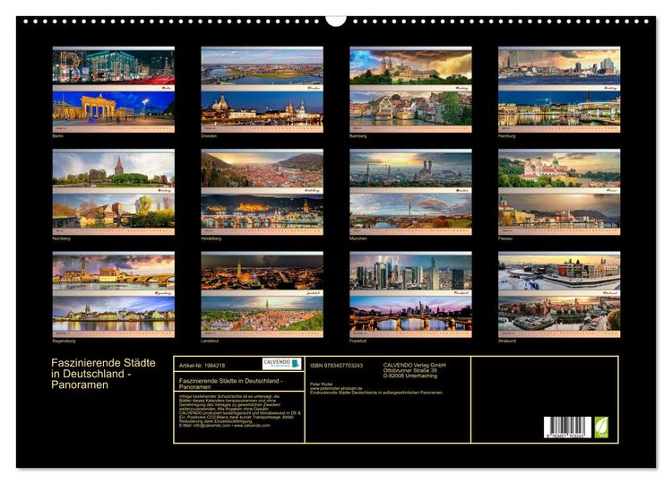 Produktbild: Faszinierende St&auml;dte in Deutschland - Panoramen (Wandkalender 2026 DIN A2 quer), CALVENDO Monatskalender